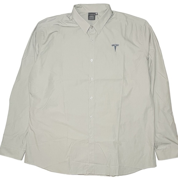 TESLA Shirt Mens 3XL Button Up Gray Embroidered Employee Workwear Long Sleeve - Picture 2 of 7
